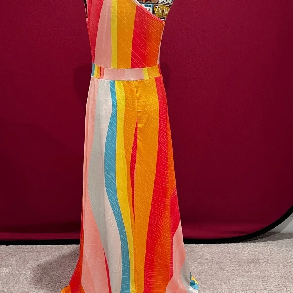 ChicMe Vibrant Multi-Color One-Shoulder Print Slit Maxi Sundress (NWOT) - Picture 4 of 12